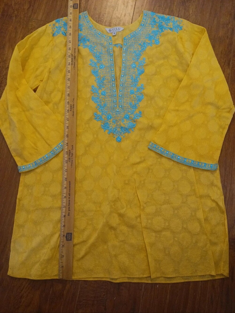 Yellow Cotton tunic Sulu Collection size 14 yellow aqua